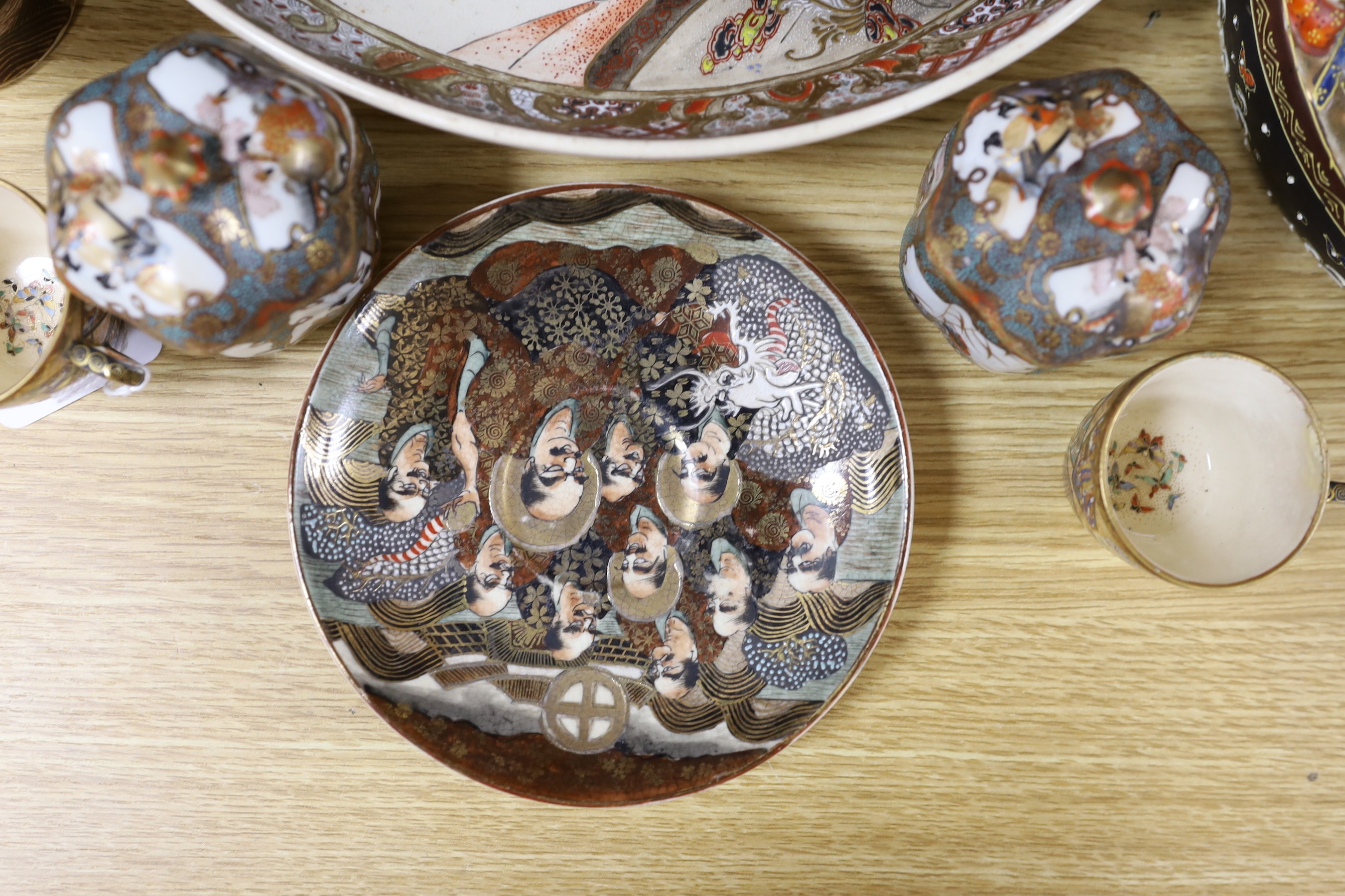 A group of various Japanese ceramics including kutani and satsuma and a similar bronze vase